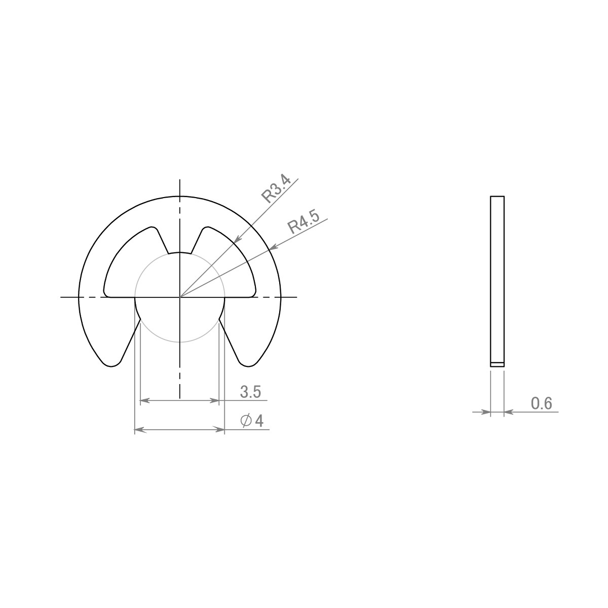 セイミツ工業製ジョイスティックレバー用 E形留め輪(Eリング) 呼び径Φ4 (2個) 【SR-E-P4】