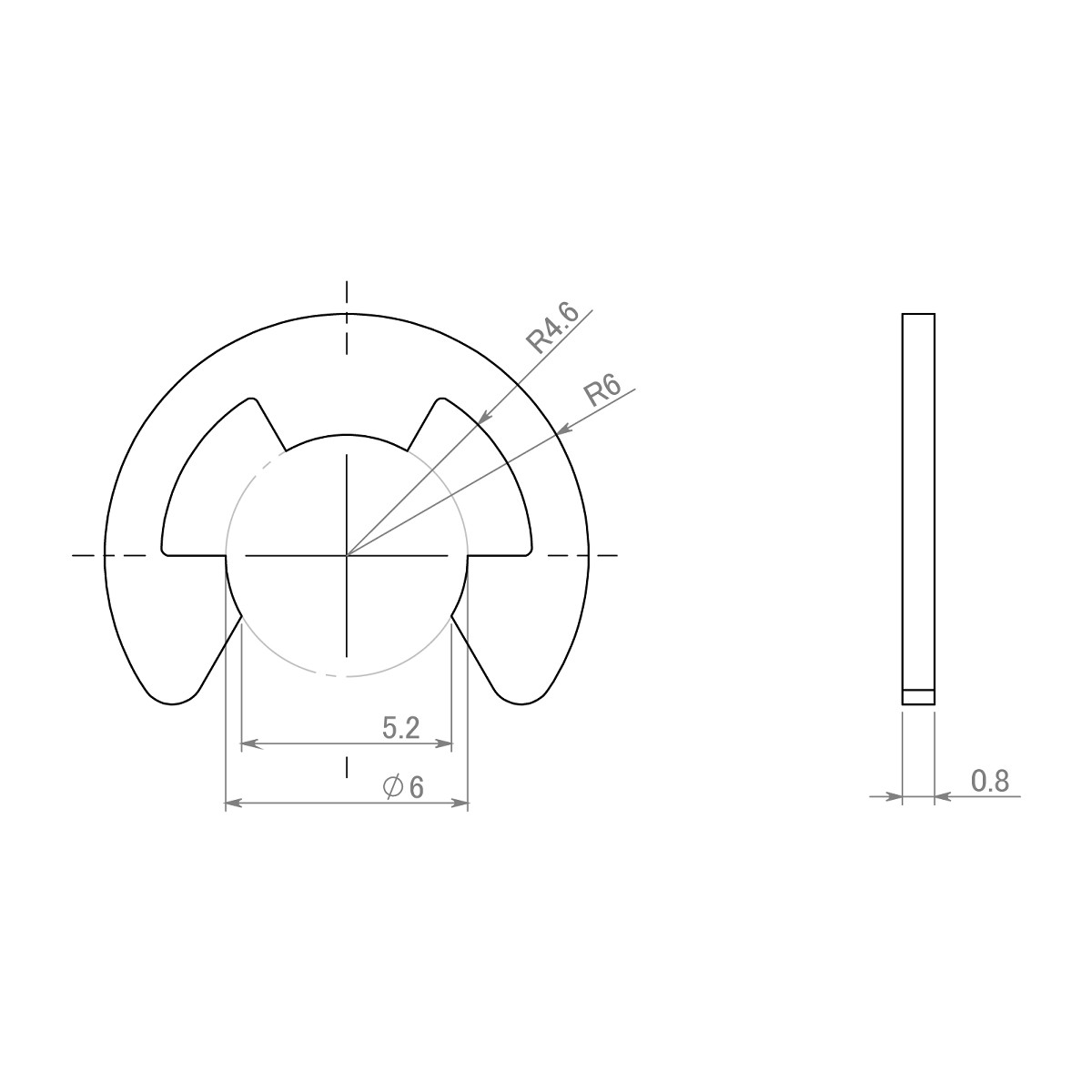 セイミツ工業製ジョイスティックレバー用 E形留め輪(Eリング) 呼び径Φ6 (2個) 【SR-E-P6】