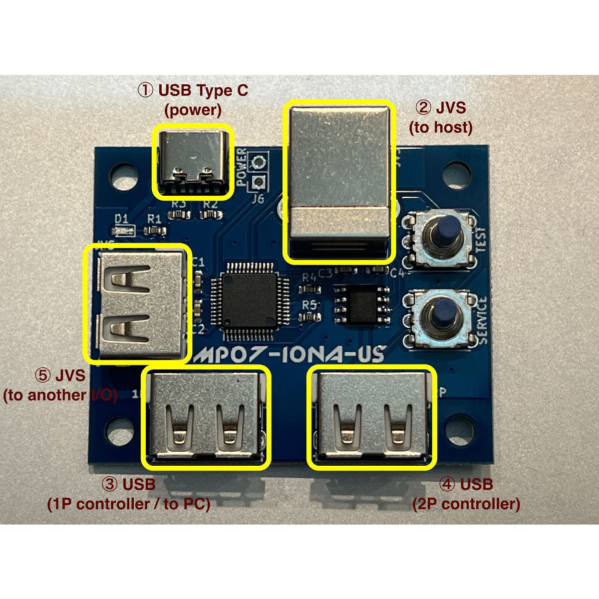 JVS基板へのUSBコントローラー接続用変換デバイス(基板) 【MP07-IONA-US (Ver 3.11)】